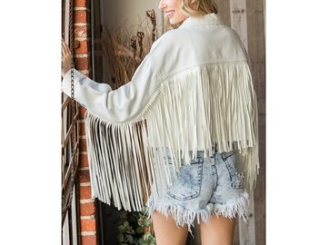 Tassly - Suède jasje voor dames met kwastjes