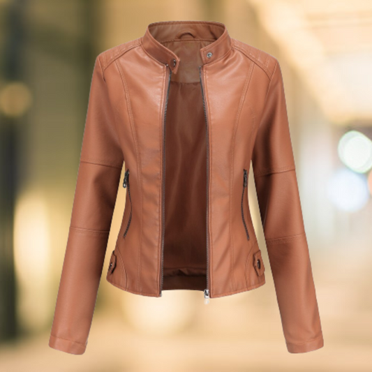 Star - Elegant and Stylish Leather Jacket with Stand-Up Collar