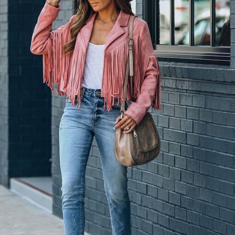 Tassly - Suède jasje voor dames met kwastjes